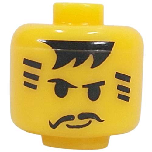 Pen Bead, Round Large, Curved Edges / Cylinder with Minifig Head with Black Hair, Stripes, Moustache print
