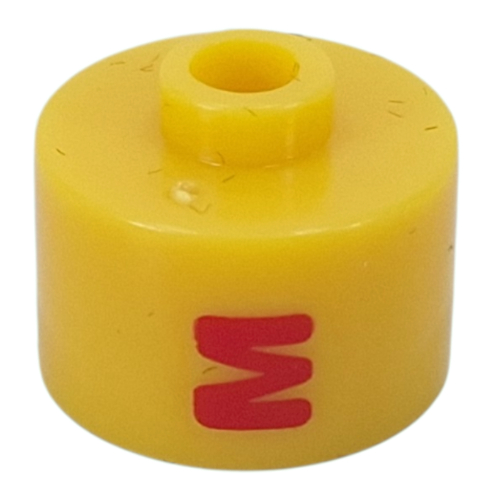 Pen Bead, Round Long, Flat Edge with Red 'M' print