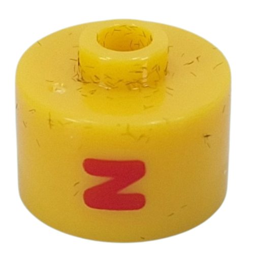 Pen Bead, Round Long, Flat Edge with Red 'N' print