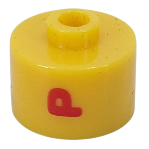 Pen Bead, Round Long, Flat Edge with Red 'P' print