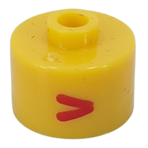 Pen Bead, Round Long, Flat Edge with Red 'V' print