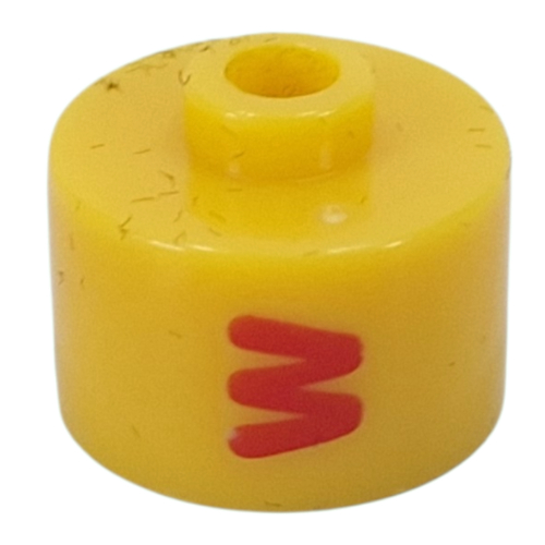 Pen Bead, Round Long, Flat Edge with Red 'W' print