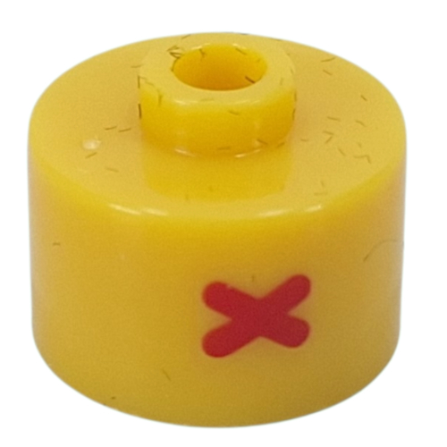 Pen Bead, Round Long, Flat Edge with Red 'X' print