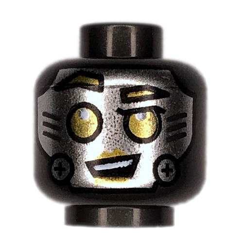 Minifig Head Sing Bot, Silver Robot Face, Yellow Eyes print