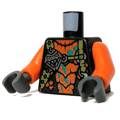 Image of part Torso Armor, Skull, Straps, Orange Scales print, Orange Arms, Dark Bluish Gray Hands