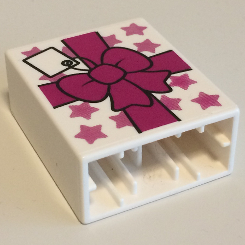 Duplo Brick 1 x 2 x 2 with Bow and Gift Tag Print