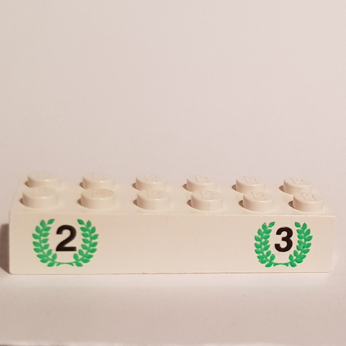 Brick 2 x 6 with '2' and '3' in Green Laurels Print