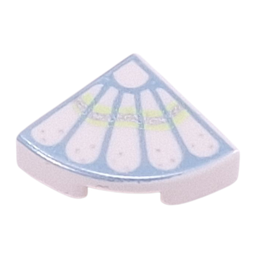 Tile Round 1 x 1 Quarter with Feathers on Metal Blue Background, Yellowish Green / Silver Band print