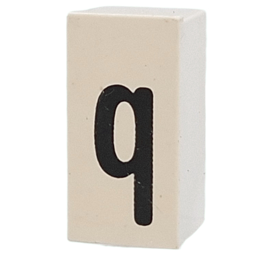 Tile Special 1 x 2 x 5/6 with Stud Hole in End with 'q' print