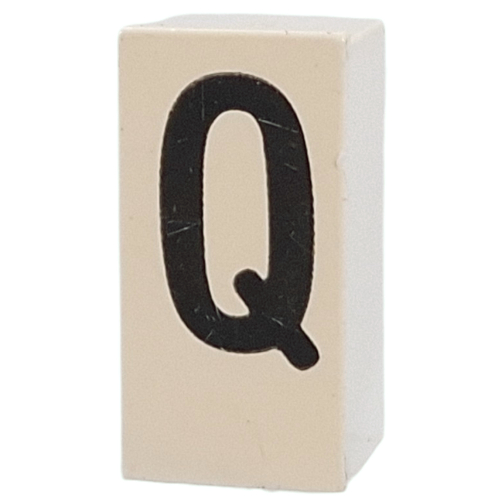 Tile Special 1 x 2 x 5/6 with Stud Hole in End with 'Q' print