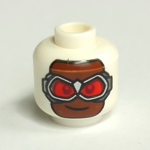 Minifig Head Sam Wilson, Mask, Reddish Brown Face, Silver Goggles, Red Lenses