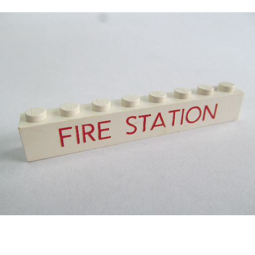 Brick 1 x 8 with Red "FIRE STATION" Thin Print