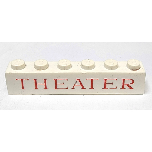 Brick 1 x 6 with 'THEATER' Serif Thin Red Print White