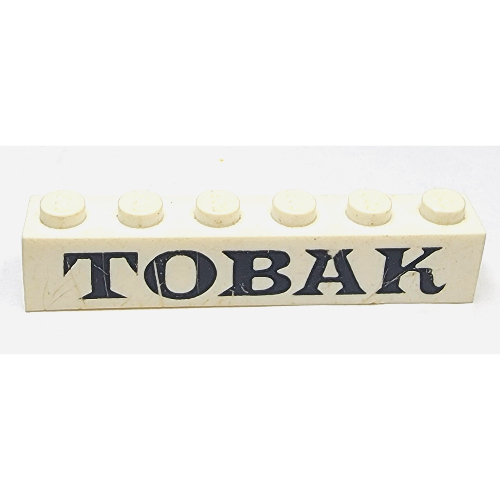 Brick 1 x 6 without Bottom Tubes with Cross Side Supports with 'TOBAK' Serif Black Print