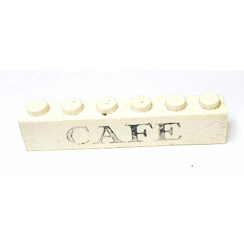 Brick 1 x 6 without Bottom Tubes with Cross Side Supports with 'CAFE' Serif Black print