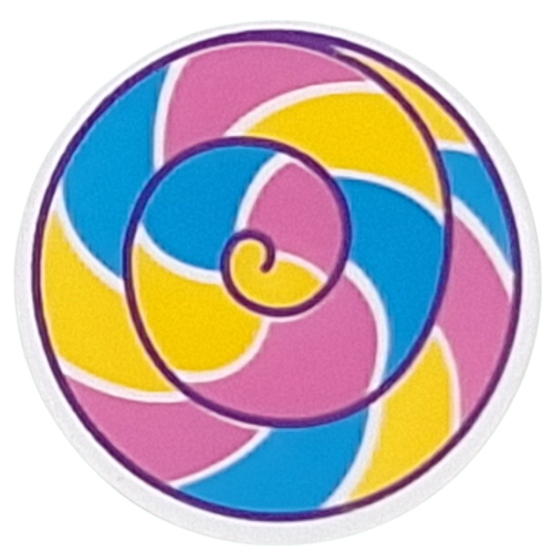 Road Sign Clip-on 2 x 2 Round with Dark Azure/Dark Pink/Yellow Spiral Lollypop print