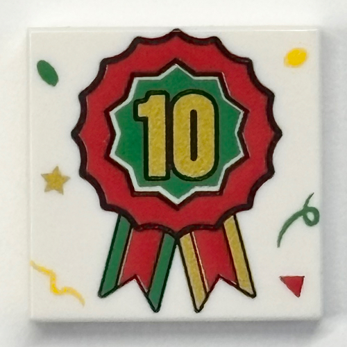 Tile 2 x 2 with Green/Red Ribbon, Gold '10' Print