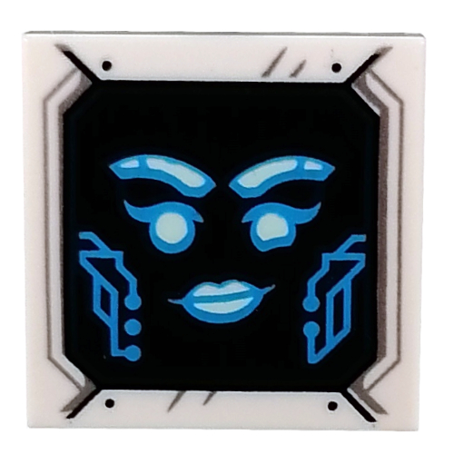 Tile 2 x 2 with Pixal Bot Blue Face on Black Background print