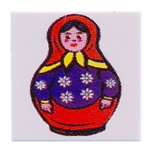 LEGO part Tile 2 x 2 with Red Matrjoschka Doll print