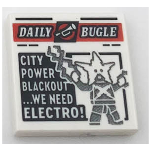 Tile 2 x 2 with Newspaper Daily Bugle 'CITY POWER BLACKOUT WE NEED ELECTRO!' print