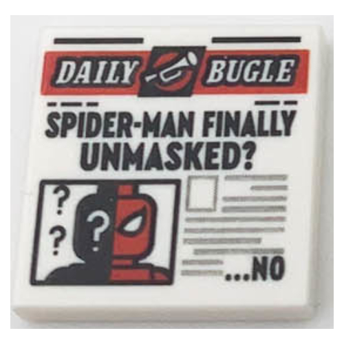 Tile 2 x 2 with Newspaper Daily Bugle 'SPIDER-MAN FINALLY UNMASKED?' print