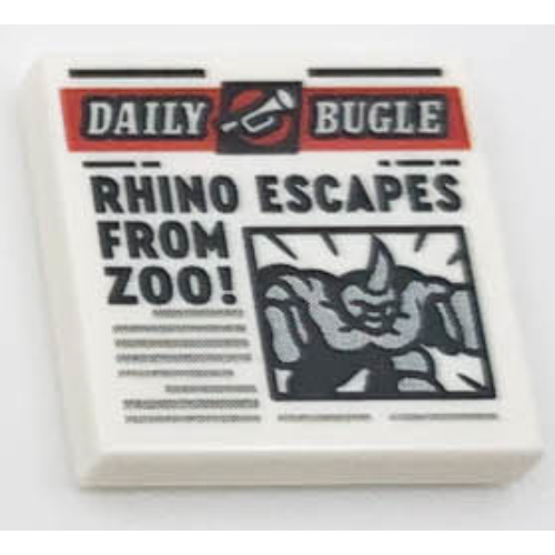 Tile 2 x 2 with Newspaper Daily Bugle 'RHINO ESCAPES FROM ZOO!' print