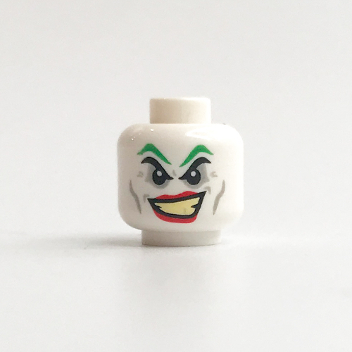 Minifig Head Joker, Green Eyebrows, Red Lips, Wide Smile Print [Hollow Stud]