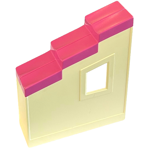 Duplo Wall 2 x 6 x 6 with Window and Dark Pink Roof-Piece Slope 33° 2 x 6 Shingled and Stepped