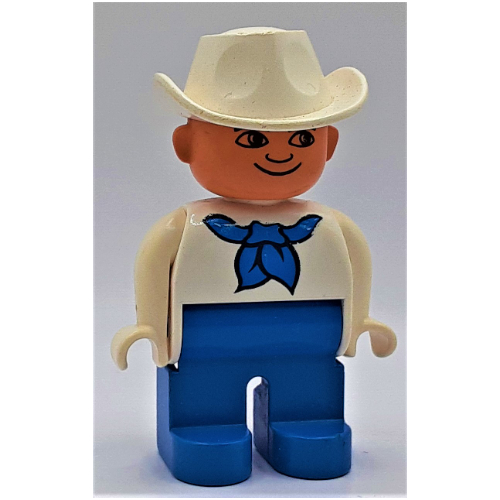 Duplo Figure, Early, Cowboy Hat White, Blue Legs, Blue Scarf Print