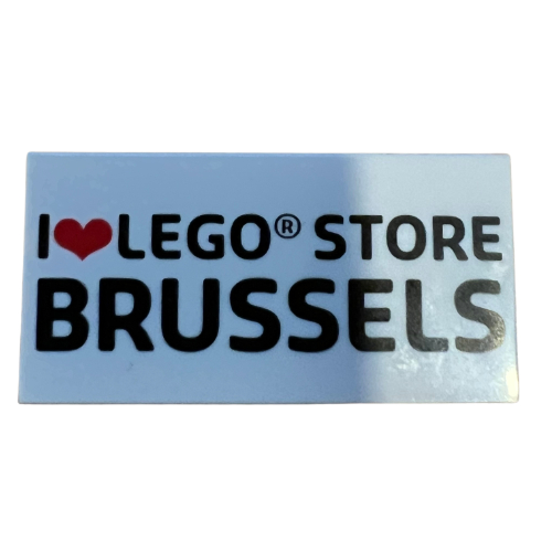 Tile 2 x 4 with 'I heart LEGO STORE BRUSSELS' Print White