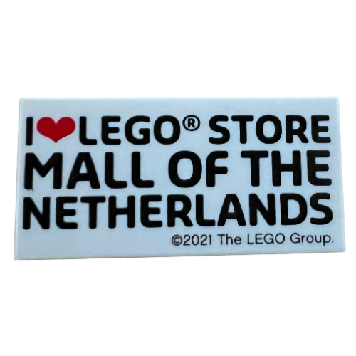 Tile 2 x 4 with 'I heart LEGO STORE MALL OF THE NETHERLANDS' Print White