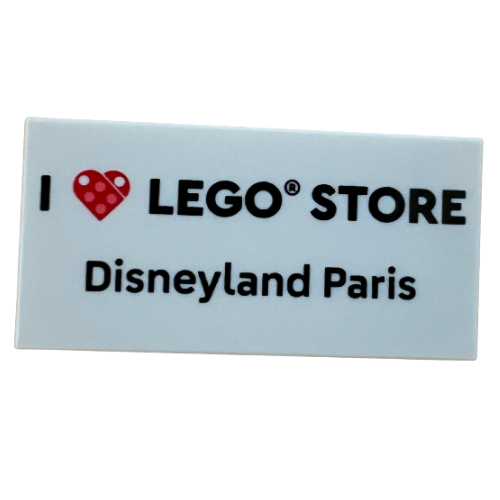 Tile 2 x 4 with 'I heart LEGO STORE Disneyland Paris' Print White