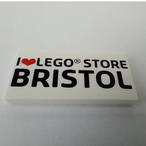 Tile 2 x 4 with 'I heart LEGO STORE BRISTOL' print