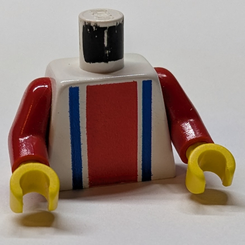 Torso, Soccer Shirt with Vertical Striped Red/Blue / '9' Back Print, Red Arms, Yellow Hands