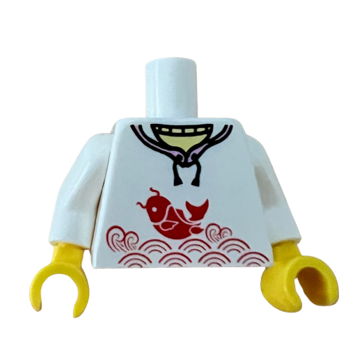 Torso, Hoodie, Red Koi with Waves Print, White Arms, Yellow Hands