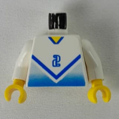 Torso, Soccer Shirt with Blue Chevron and '2' Front and Back Print, White Arms, Yellow Hands