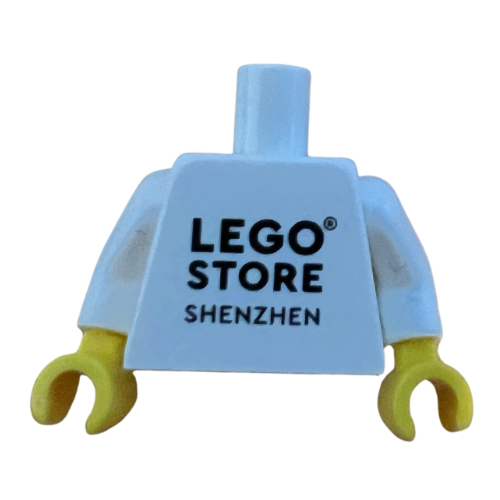 Torso, 'LEGO STORE SHENZHEN' / LEGO Logo '2020 Shenzhen' Back Print, White Arms, Yellow Hands