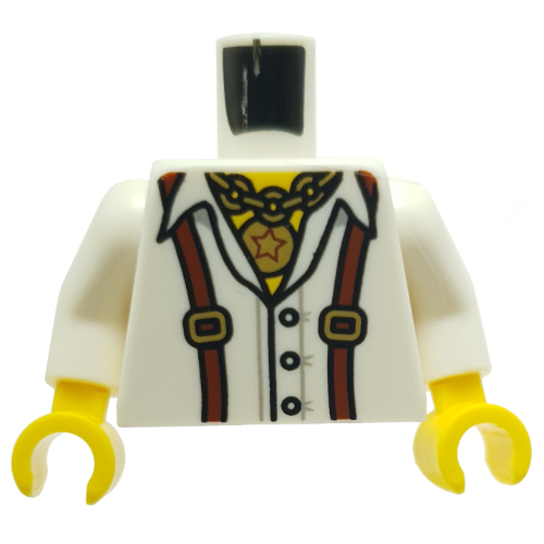 Torso Shirt, Reddish Brown Braces (Suspenders), Necklace with Large Star Pendant Print, White Arms, Yellow Hands