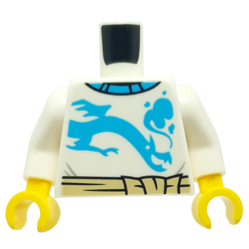 Torso Sweater, Tan Sash Belt, Medium Azure Dragon Print, White Arms, Yellow Hands