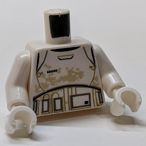 Torso, Armor, Black, Gray and Dark Tan Lines and Tan Dirt Stains Print, White Arms and Hands