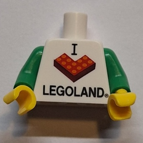 Torso, I 'L Brick' LEGOLAND Print, Green Arms, Yellow Hands