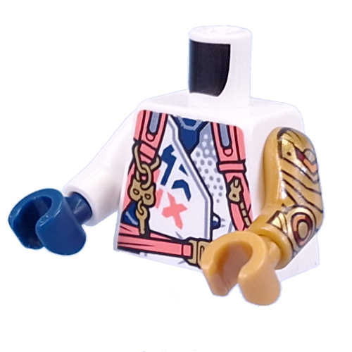Torso Robe, Coral Straps, Dark Blue Undershirt, Decorations print, Odd Arms and Hands, Left Pearl Gold Arm and Hand, Right White Arm and Dark Blue Hand