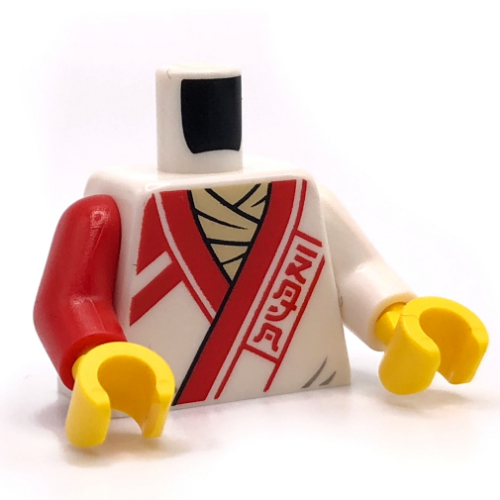 Torso, Odd Arms, Ninja Robe, Red Trim print, Left White Arm, Right Red Arm, Yellow Hands