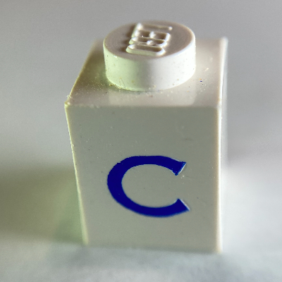 LEGO part Brick 1 X 1 with Blue 'C' print (Serif Font)