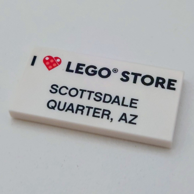 LEGO part Tile 2 x 4 with 'I Heart LEGO STORE Scottsdale Quarter, AZ' print
