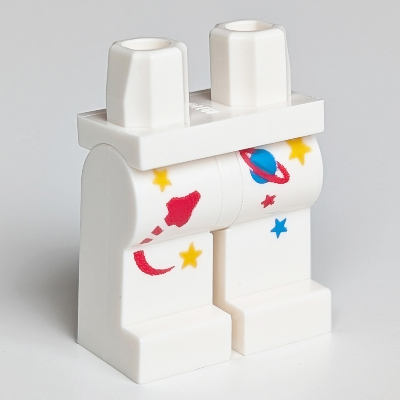 Hips and White Legs, Yellow, Red and Blue Stars and Space Logo Print