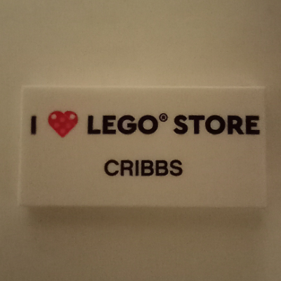Tile 2 x 4 with 'I heart LEGO® STORE CRIBBS' Print