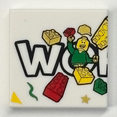 Tile 2 x 2 with 'WO', Bricks and Minifigure Print
