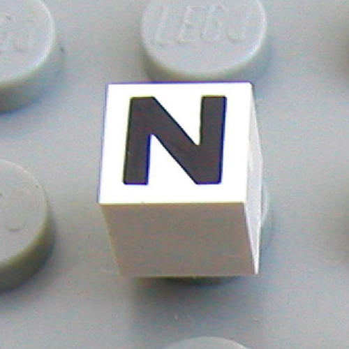 Modulex Tile 1 x 1 with N print - Black Lining on Top and Sides