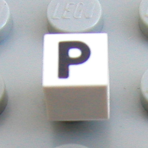 Modulex Tile 1 x 1 with P print - Black Lining on Top and Sides